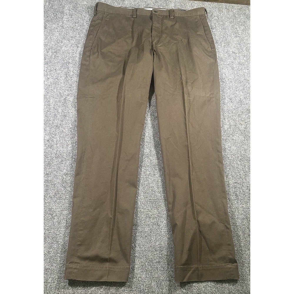 Polo Ralph Lauren Men's Brown Slacks 36x32 Pleated Stretch Straight Cotton Twill
